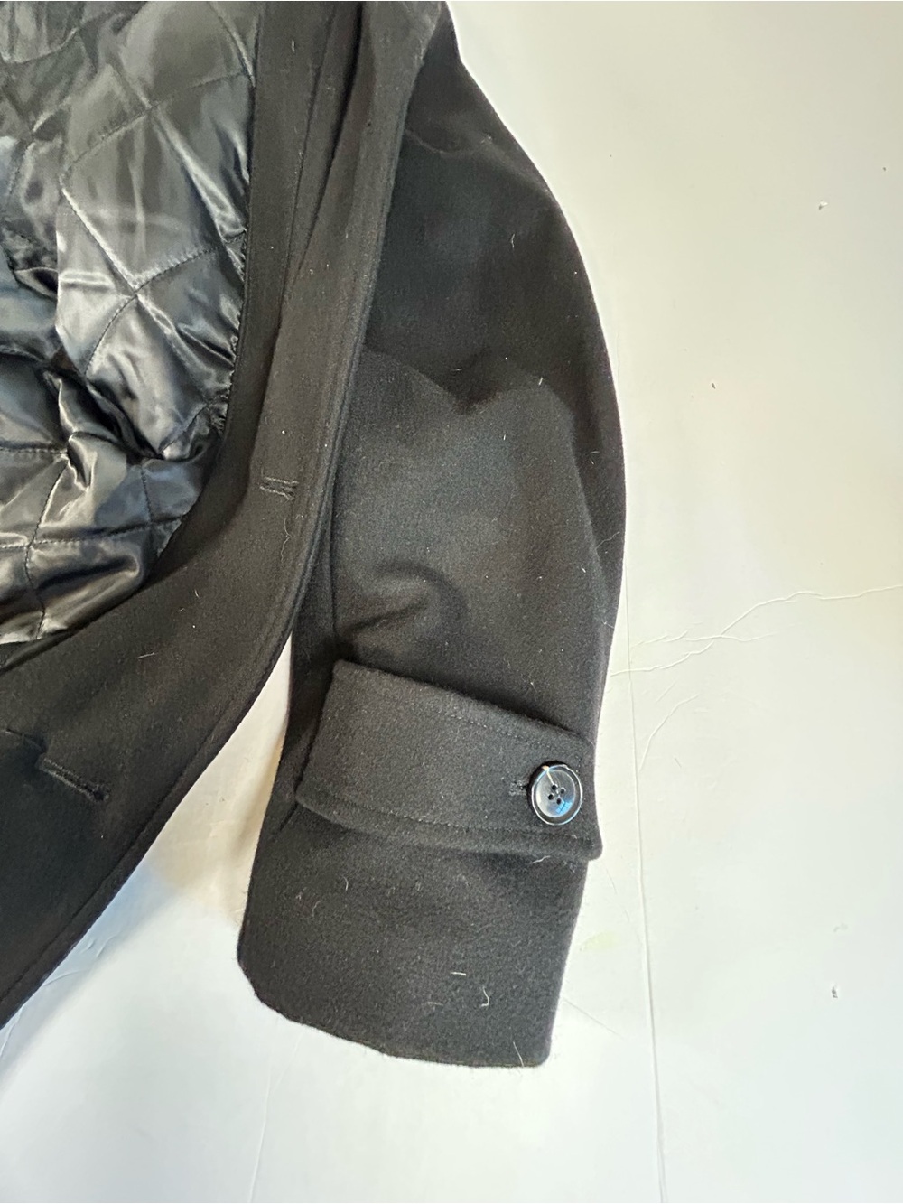 Cole Haan Men's Black Single-Breasted Wool Blend Pea Coat - Picture 8 of 11